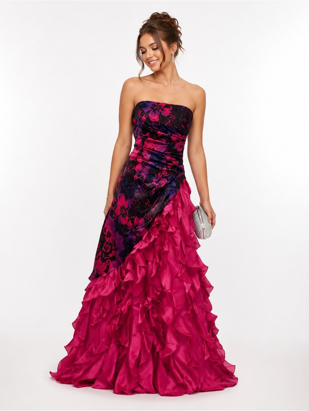 Vintage Jump Strapless Prom Dress Ruffled Evening Gown 3/4